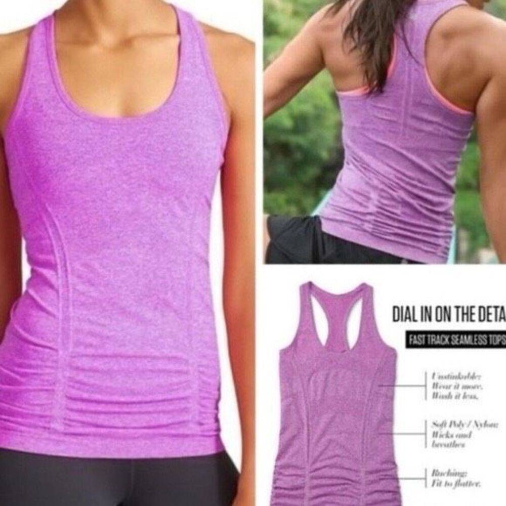 Athleta Fastest Track Seamless Tank Top Size XS Purple Fitted Ruched